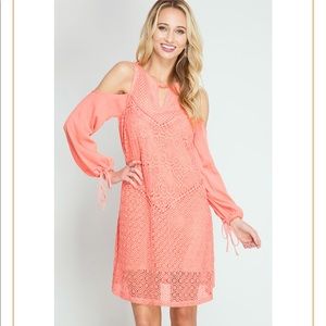 Cold shoulder knit coral dress